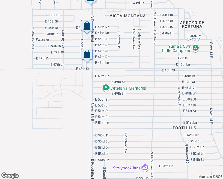 map of restaurants, bars, coffee shops, grocery stores, and more near 13250 East 49th Lane in Yuma