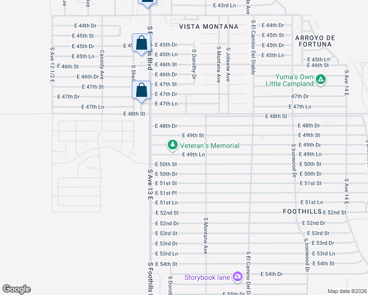 map of restaurants, bars, coffee shops, grocery stores, and more near 13250 East 49th Lane in Yuma