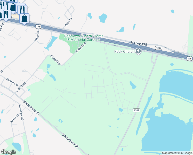 map of restaurants, bars, coffee shops, grocery stores, and more near 199 Georgia Lane in Seagoville