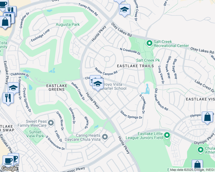 map of restaurants, bars, coffee shops, grocery stores, and more near 2550 Garnet Peak Road in Chula Vista