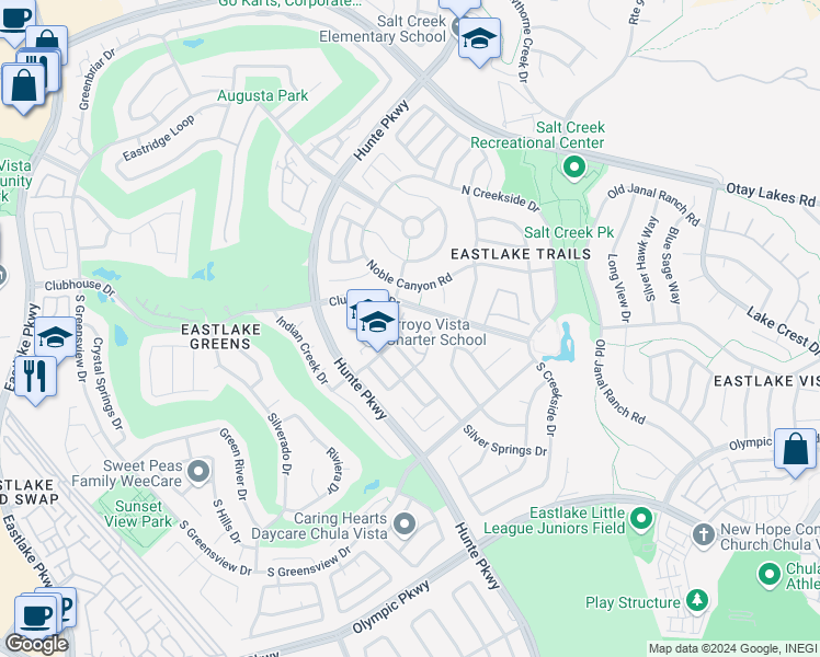 map of restaurants, bars, coffee shops, grocery stores, and more near 2550 Garnet Peak Road in Chula Vista