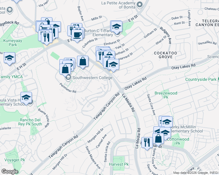 map of restaurants, bars, coffee shops, grocery stores, and more near 1546 Apache Drive in Chula Vista