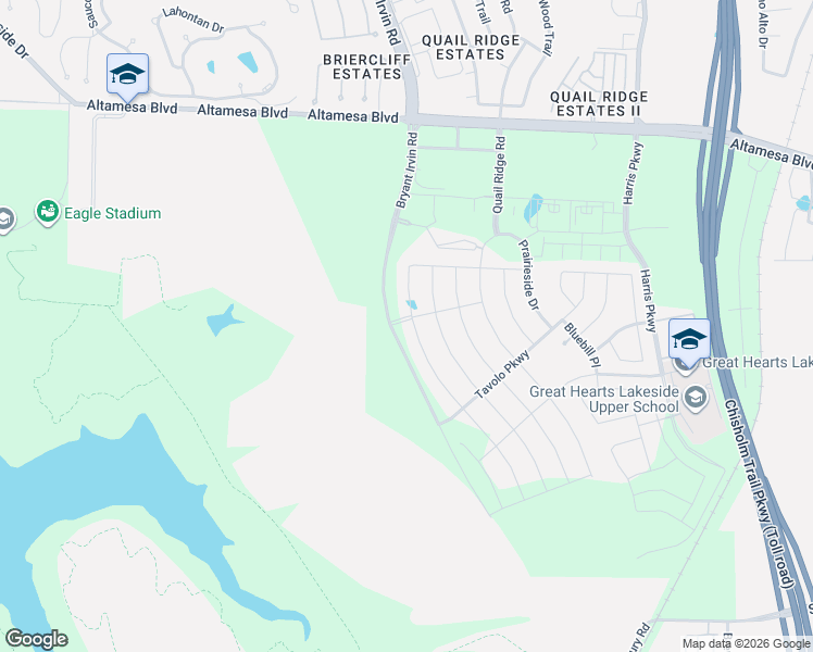 map of restaurants, bars, coffee shops, grocery stores, and more near Whisterwheel Way in Fort Worth