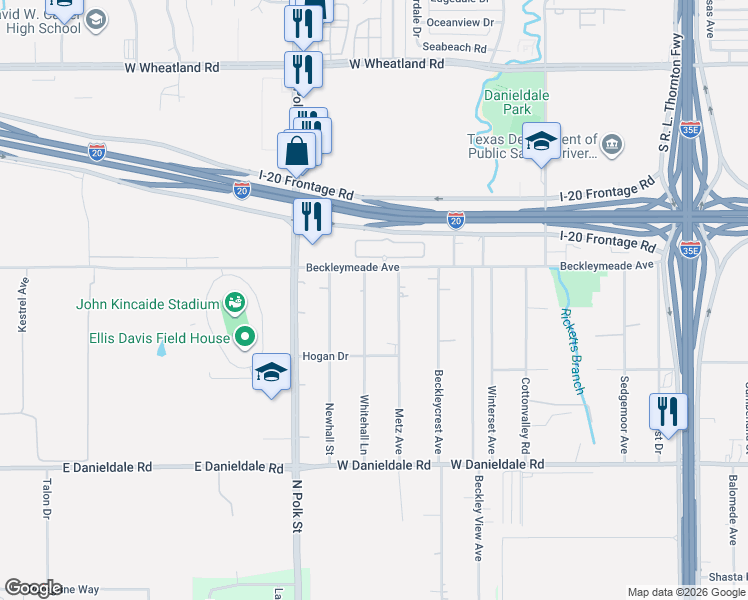 map of restaurants, bars, coffee shops, grocery stores, and more near 9022 Whitehall Lane in Dallas