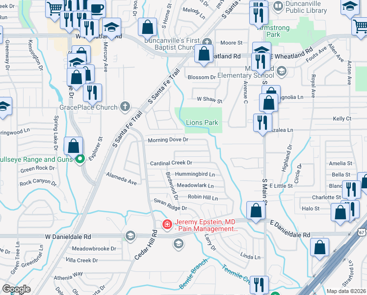map of restaurants, bars, coffee shops, grocery stores, and more near 326 Partridge Run Drive in Duncanville