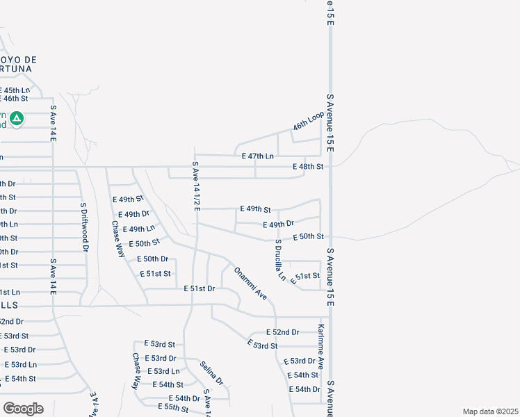 map of restaurants, bars, coffee shops, grocery stores, and more near 49th Street in Yuma