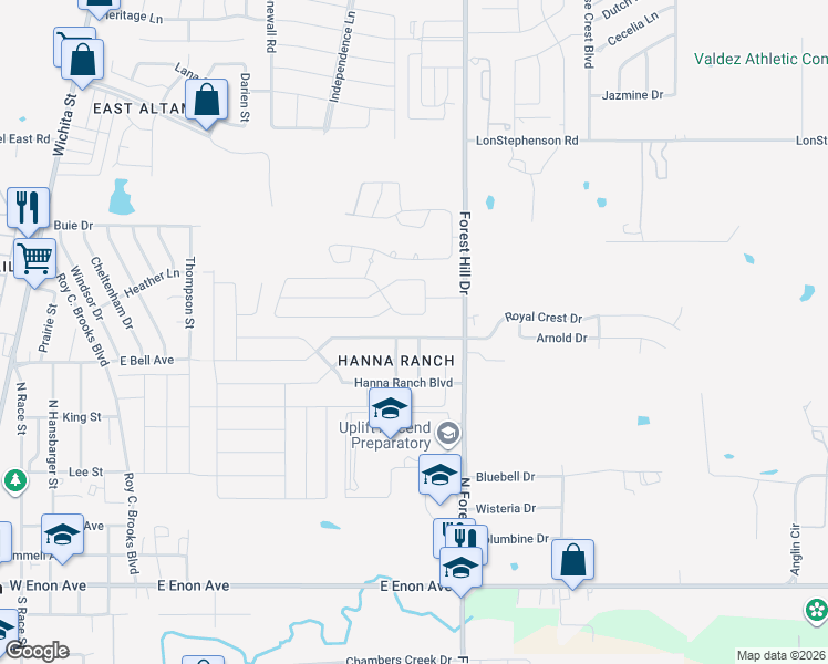 map of restaurants, bars, coffee shops, grocery stores, and more near 4017 Featherstone Drive in Fort Worth