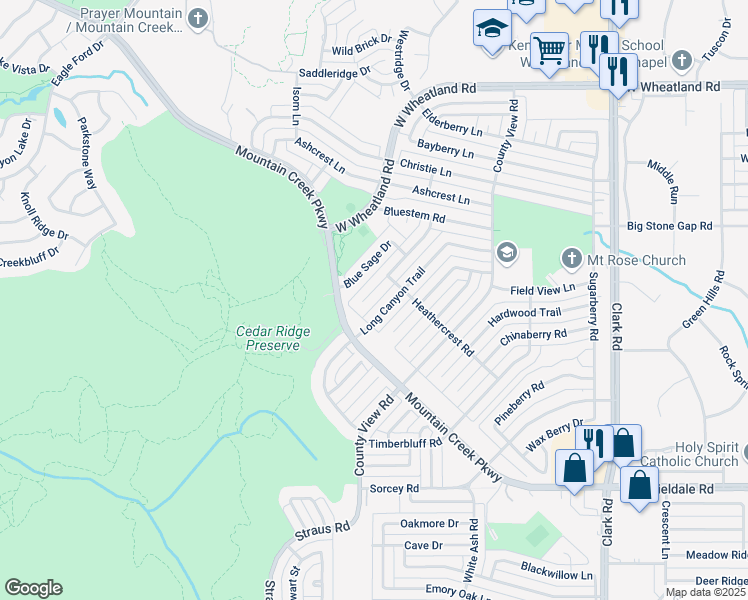 map of restaurants, bars, coffee shops, grocery stores, and more near 9102 High Plain Lane in Dallas