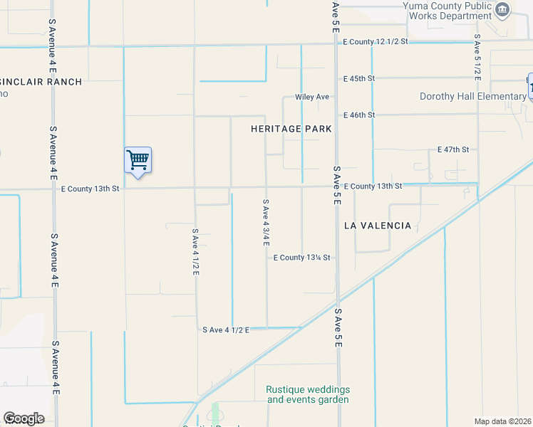 map of restaurants, bars, coffee shops, grocery stores, and more near 13123 S Ave 4 3/4 E in Yuma