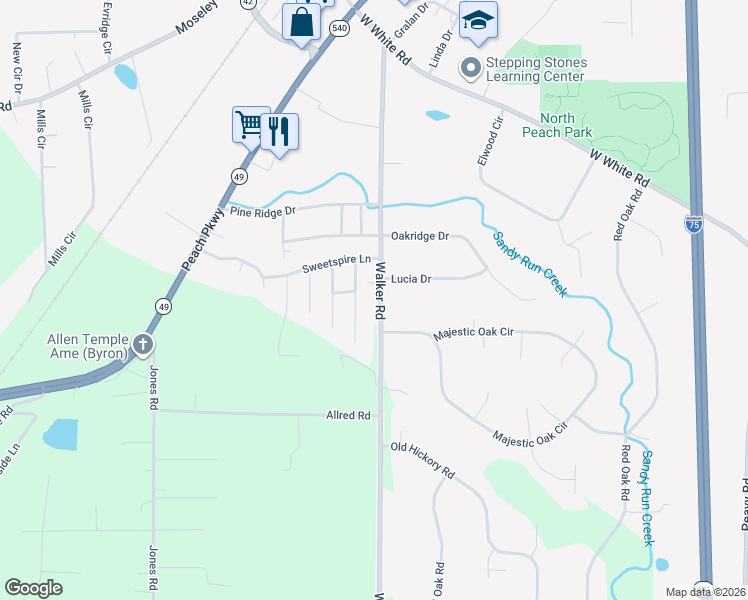 map of restaurants, bars, coffee shops, grocery stores, and more near 400 Walker Road in Byron