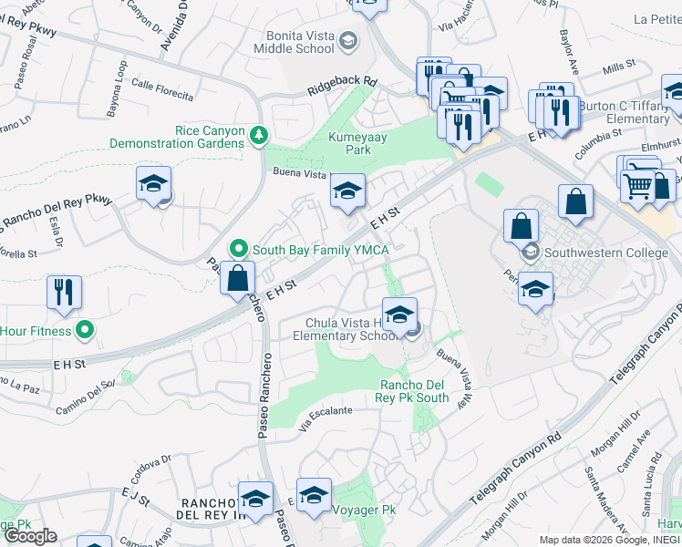 map of restaurants, bars, coffee shops, grocery stores, and more near 1283 Camino Catalonia in Chula Vista