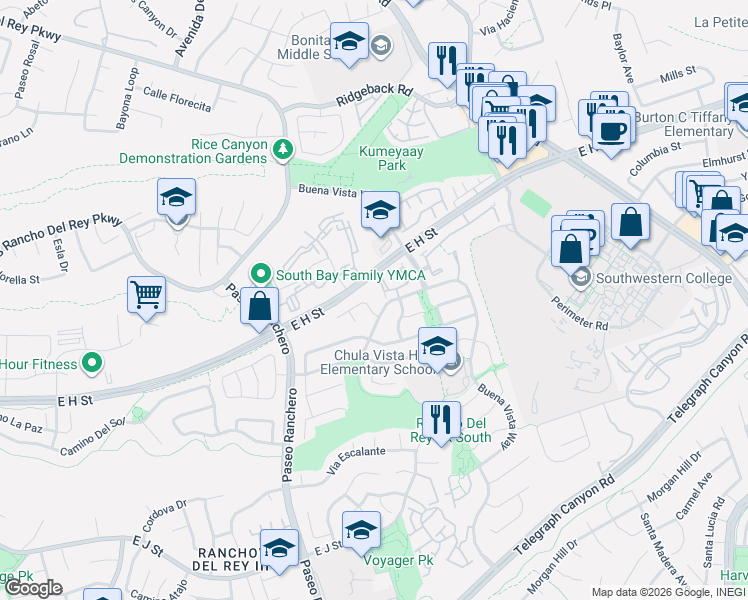 map of restaurants, bars, coffee shops, grocery stores, and more near 1283 Camino Catalonia in Chula Vista