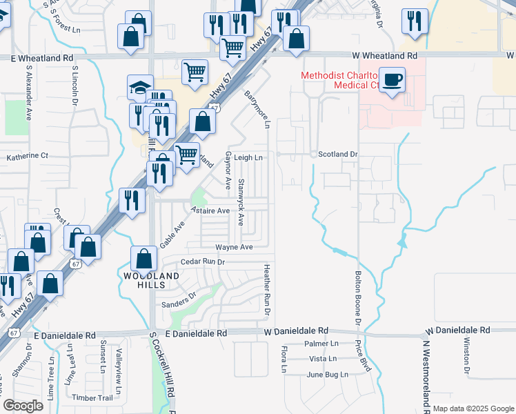 map of restaurants, bars, coffee shops, grocery stores, and more near 1119 Astaire Avenue in Duncanville
