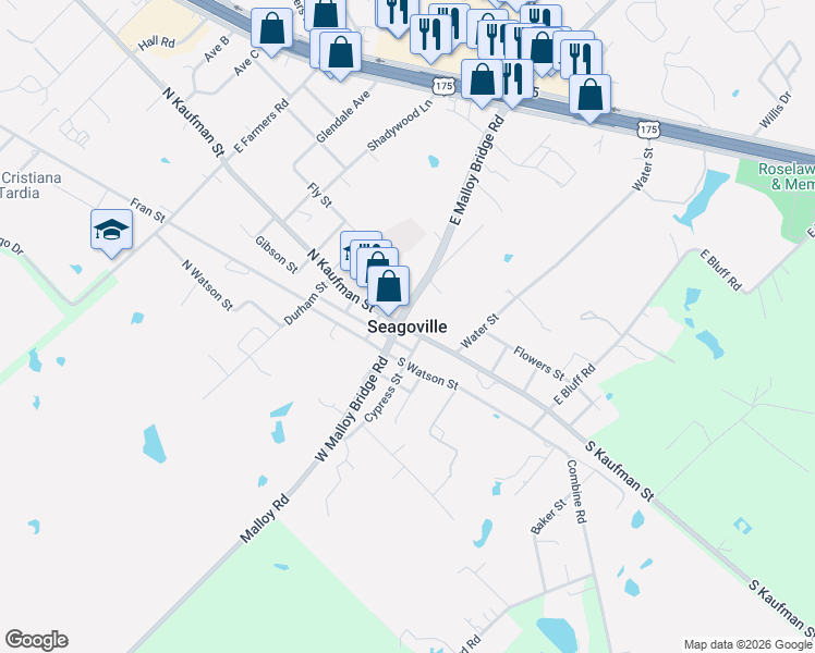 map of restaurants, bars, coffee shops, grocery stores, and more near in Seagoville