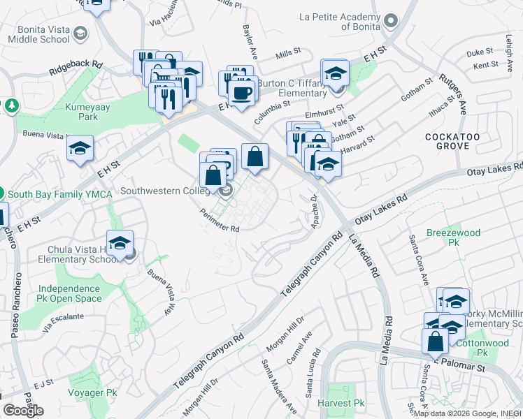 map of restaurants, bars, coffee shops, grocery stores, and more near 900 Otay Lakes Road in Chula Vista