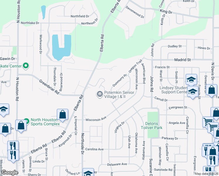map of restaurants, bars, coffee shops, grocery stores, and more near 434 Dunmurry Place in Warner Robins