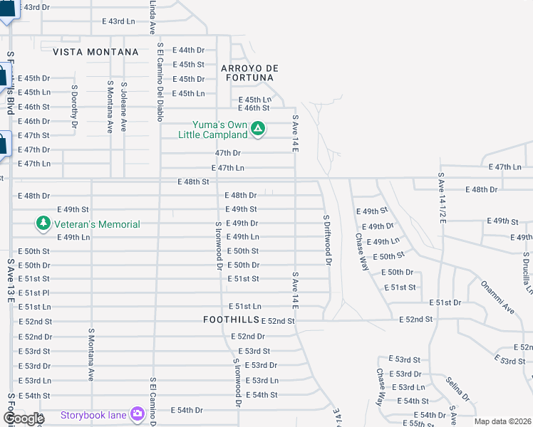map of restaurants, bars, coffee shops, grocery stores, and more near 13806 East 49th Street in Yuma