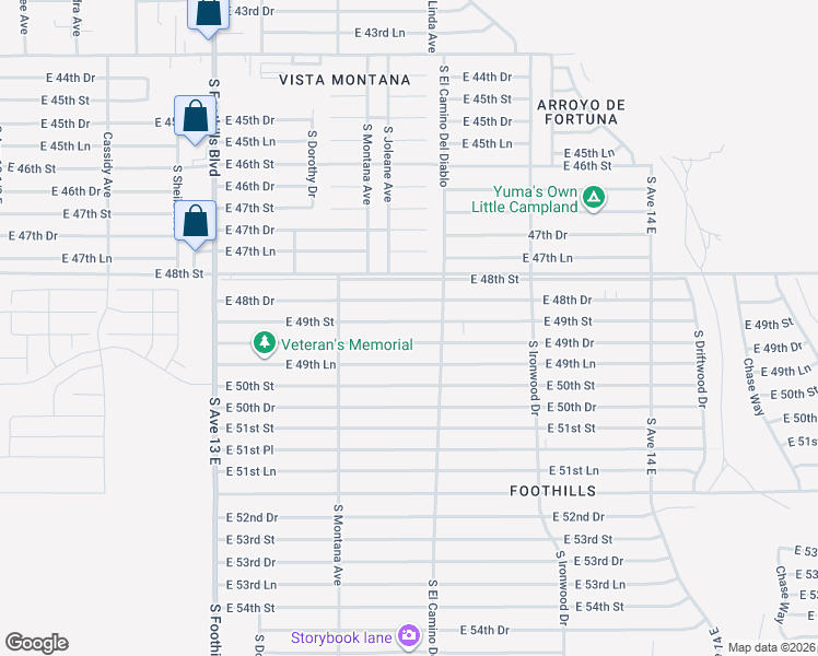 map of restaurants, bars, coffee shops, grocery stores, and more near 13478 East 49th Street in Yuma