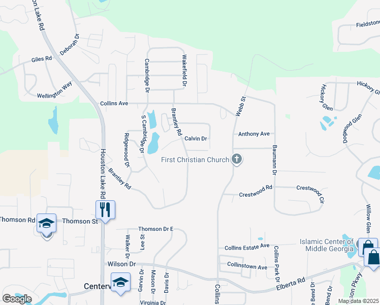 map of restaurants, bars, coffee shops, grocery stores, and more near 320 Brantley Road in Warner Robins