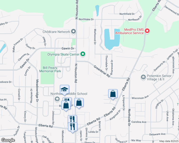 map of restaurants, bars, coffee shops, grocery stores, and more near 108 Sherwood Court in Warner Robins