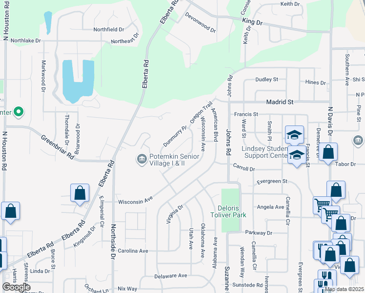 map of restaurants, bars, coffee shops, grocery stores, and more near 109 Mauldon Court in Warner Robins