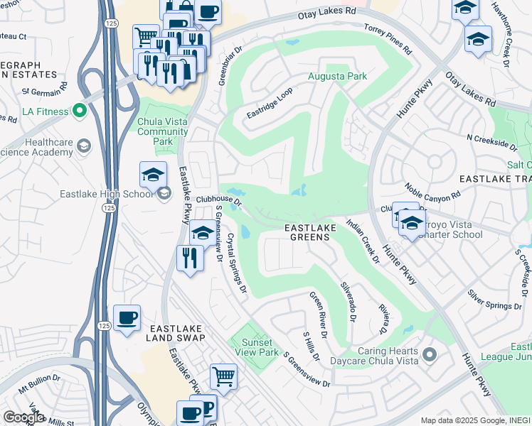 map of restaurants, bars, coffee shops, grocery stores, and more near 2323 Palomira Court in Chula Vista