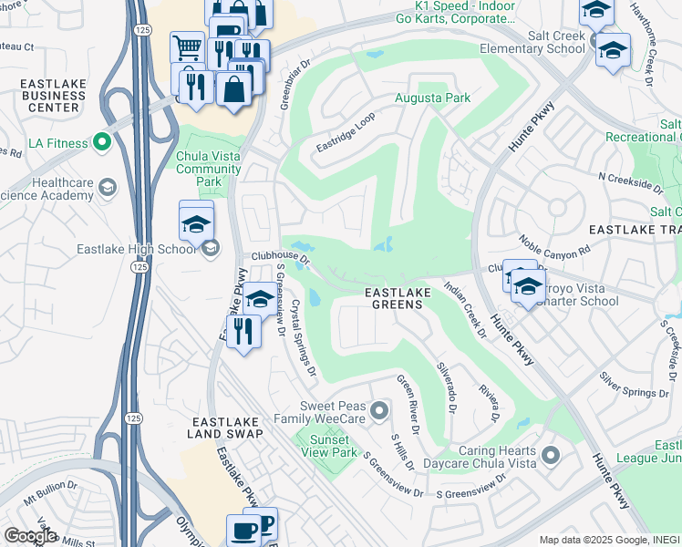 map of restaurants, bars, coffee shops, grocery stores, and more near 2323 Palomira Court in Chula Vista