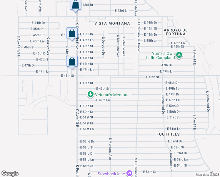 map of restaurants, bars, coffee shops, grocery stores, and more near 13318 East 49th Street in Yuma