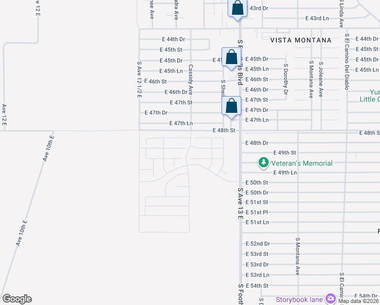 map of restaurants, bars, coffee shops, grocery stores, and more near 13193 Cassidy Avenue in Yuma