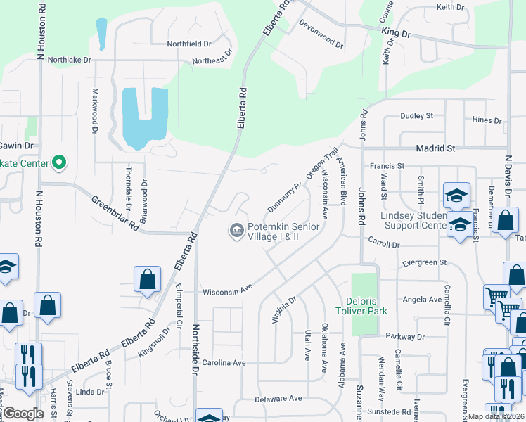 map of restaurants, bars, coffee shops, grocery stores, and more near 432 Dunmurry Place in Warner Robins