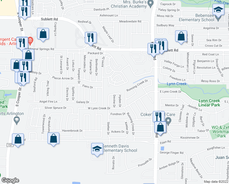 map of restaurants, bars, coffee shops, grocery stores, and more near 809 Stetter Drive in Arlington