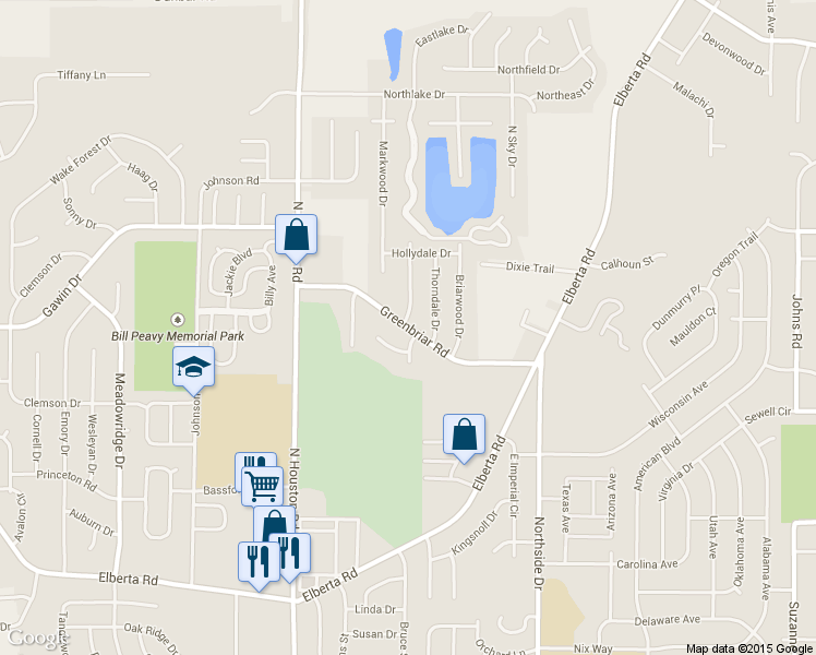 map of restaurants, bars, coffee shops, grocery stores, and more near 600 Greenbriar Road in Warner Robins