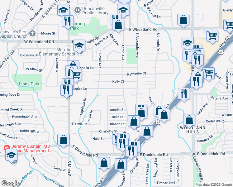 map of restaurants, bars, coffee shops, grocery stores, and more near 435 Candlelight Avenue in Duncanville