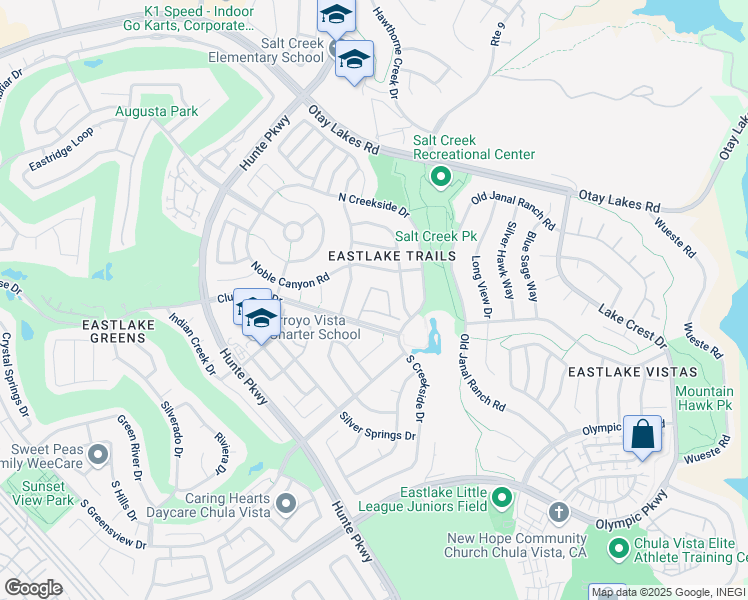 map of restaurants, bars, coffee shops, grocery stores, and more near 2646 Wildhorse Trail Way in Chula Vista