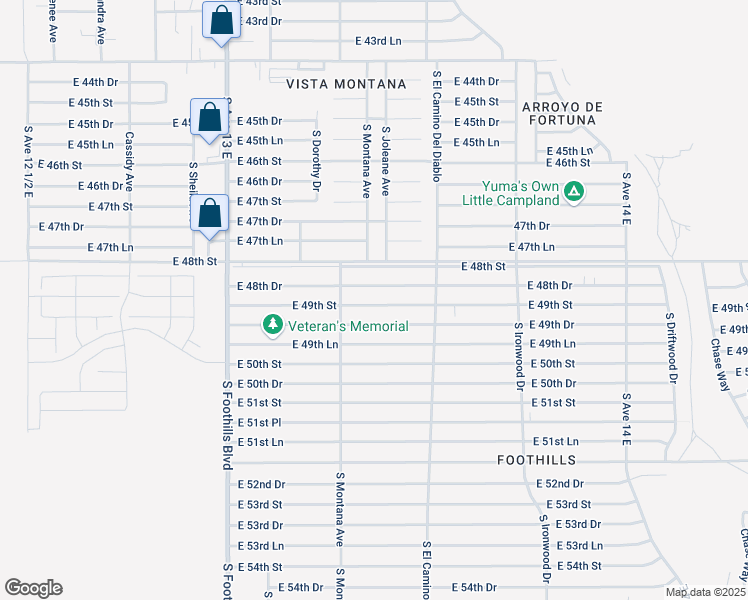 map of restaurants, bars, coffee shops, grocery stores, and more near 13398 East 49th Street in Yuma