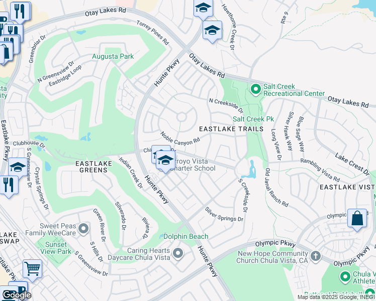 map of restaurants, bars, coffee shops, grocery stores, and more near 1259 Rock Creek Place in Chula Vista