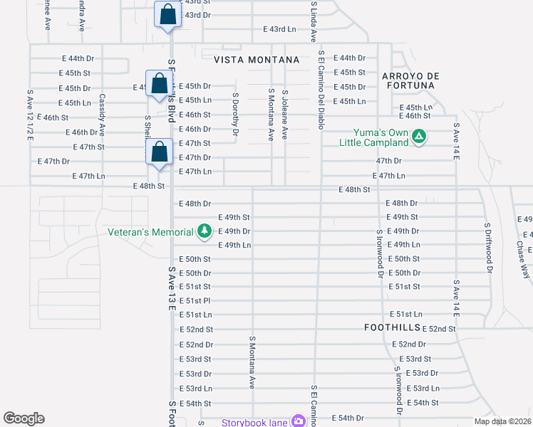 map of restaurants, bars, coffee shops, grocery stores, and more near 13398 East 49th Street in Yuma