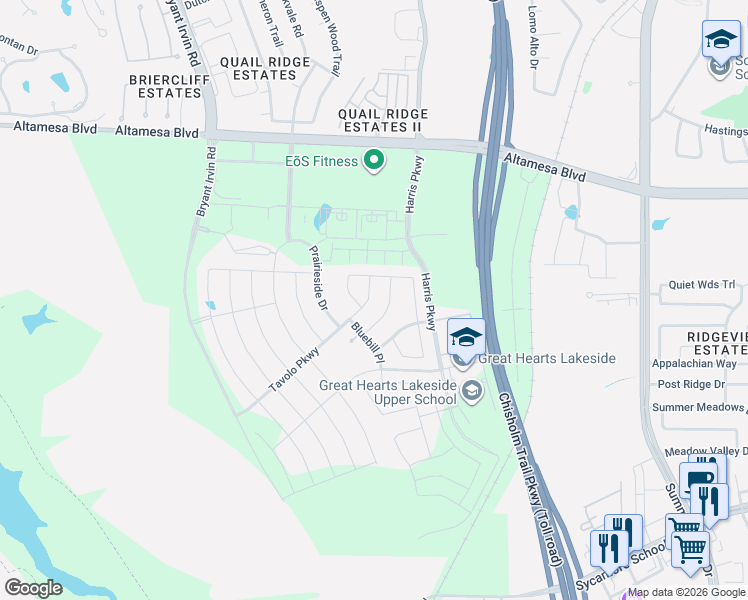 map of restaurants, bars, coffee shops, grocery stores, and more near 6164 Strada Cove in Fort Worth