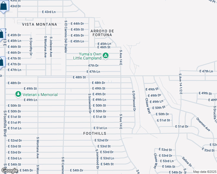 map of restaurants, bars, coffee shops, grocery stores, and more near 13806 East 49th Street in Yuma