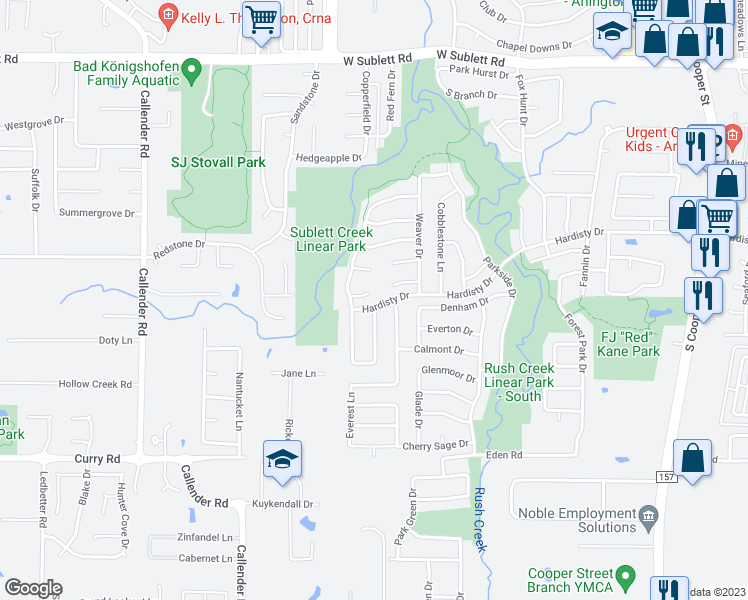 map of restaurants, bars, coffee shops, grocery stores, and more near 2704 Vintage Drive in Arlington