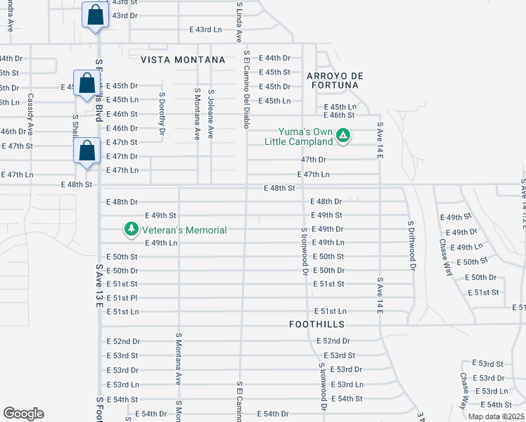 map of restaurants, bars, coffee shops, grocery stores, and more near 13556 East 49th Street in Yuma