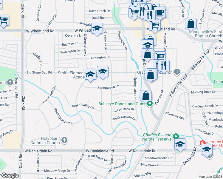 map of restaurants, bars, coffee shops, grocery stores, and more near 1102 Greenway Drive in Duncanville