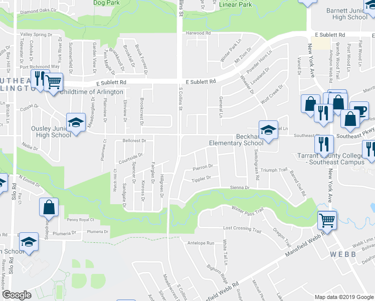 map of restaurants, bars, coffee shops, grocery stores, and more near 1305 Crest Glen Dr in Arlington
