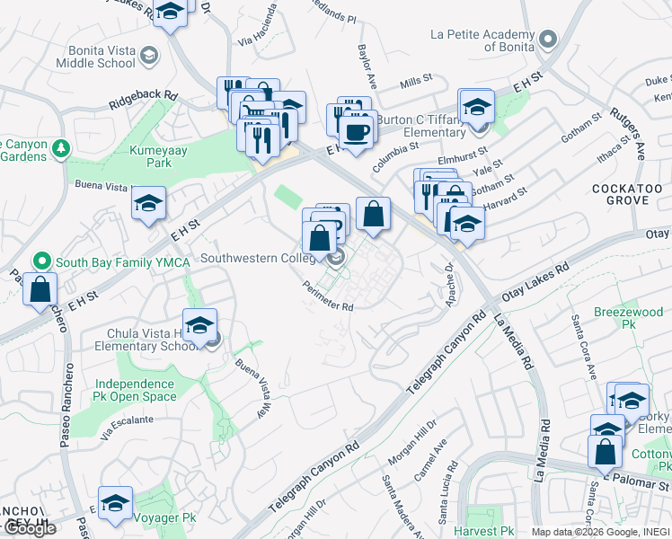 map of restaurants, bars, coffee shops, grocery stores, and more near 900 Otay Lakes Road in Chula Vista