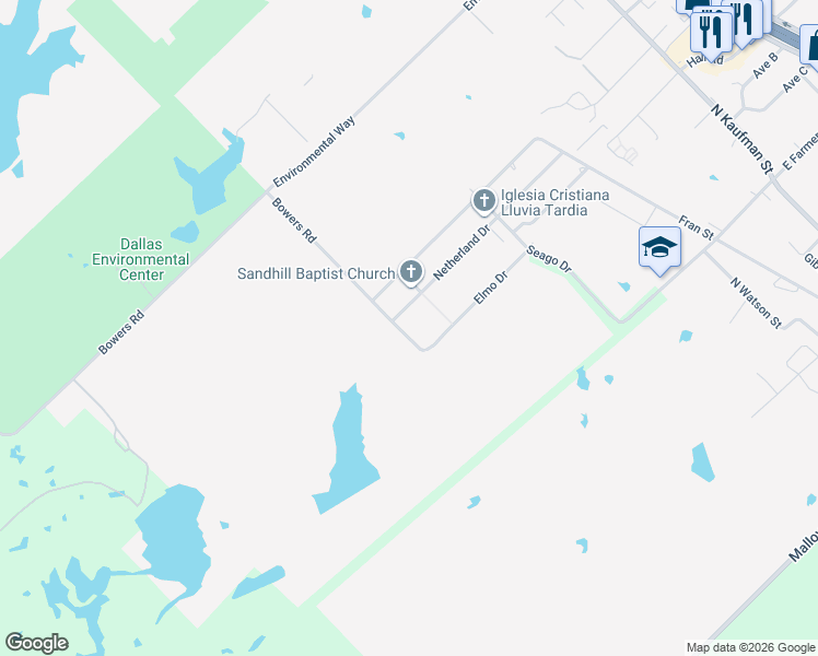 map of restaurants, bars, coffee shops, grocery stores, and more near 1006 Bowers Road in Seagoville