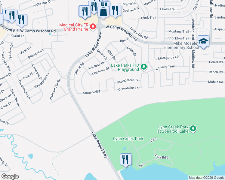 map of restaurants, bars, coffee shops, grocery stores, and more near 5560 Nacogdoches Trail in Grand Prairie