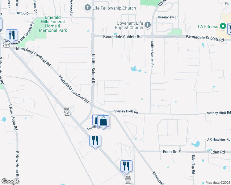 map of restaurants, bars, coffee shops, grocery stores, and more near 925 Mansfield Cardinal Road in Kennedale