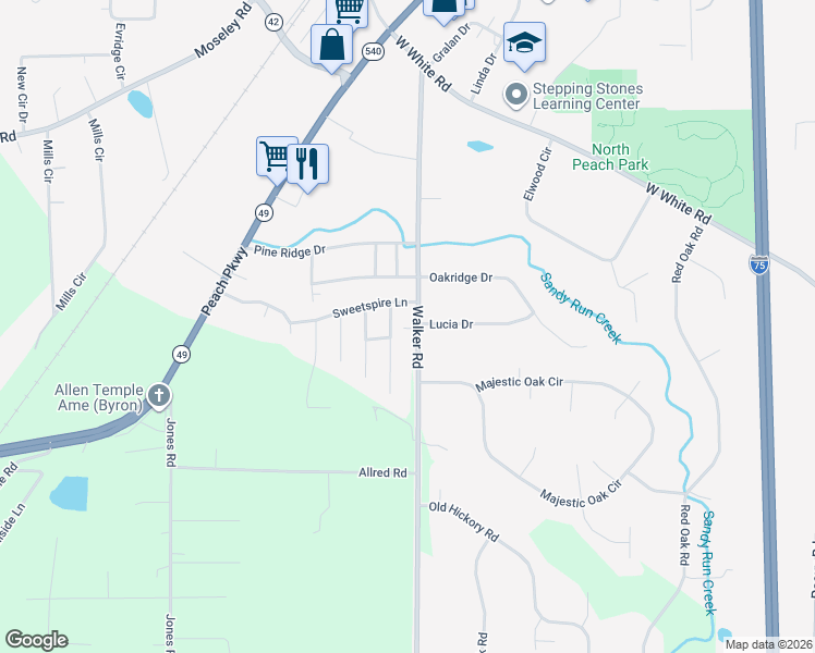 map of restaurants, bars, coffee shops, grocery stores, and more near 400 Walker Road in Byron