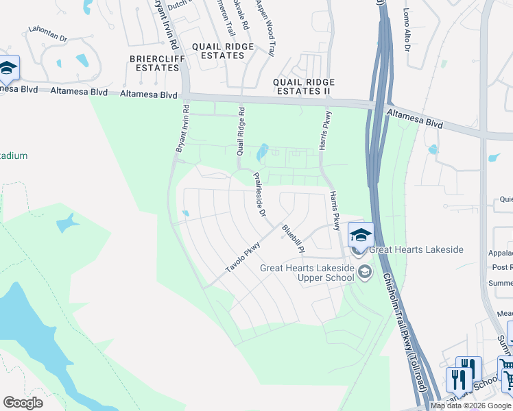 map of restaurants, bars, coffee shops, grocery stores, and more near 7464 Prairieside Drive in Fort Worth