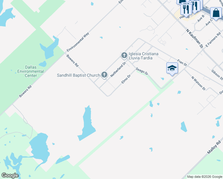 map of restaurants, bars, coffee shops, grocery stores, and more near 1002 Elmo Drive in Seagoville